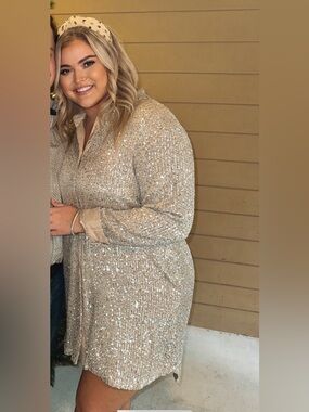 Impressions Sequin-Trim Satin Top in Champagne